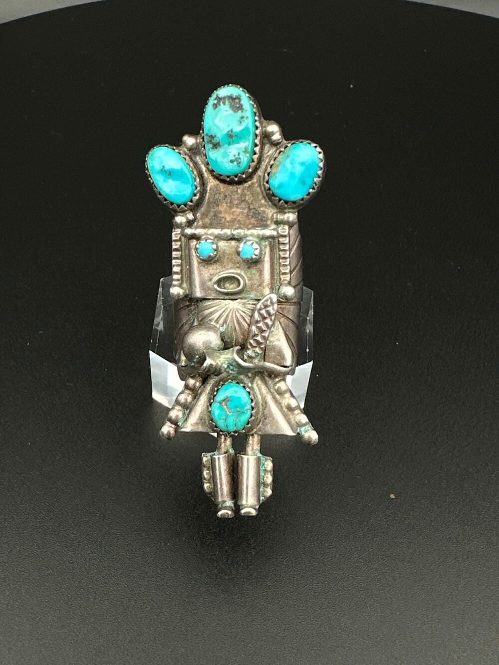 Authentic Doris Smallcanyon Navajo Sterling Silver Turquoise Kachina Ring